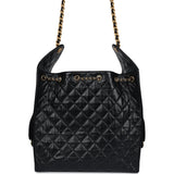 Chanel Medium 25 Hobo Bag Black Shiny Lambskin Antique Gold Hardware