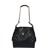Chanel Medium 25 Hobo Bag Black Shiny Lambskin Antique Gold Hardware