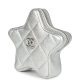 Chanel Walk Of Fame Star Clip-On Coin Purse Metallic Silver Goatskin Silver Hardware