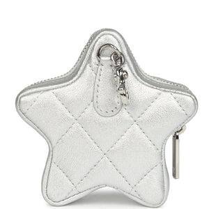 Chanel Walk Of Fame Star Clip-On Coin Purse Metallic Silver Goatskin Silver Hardware