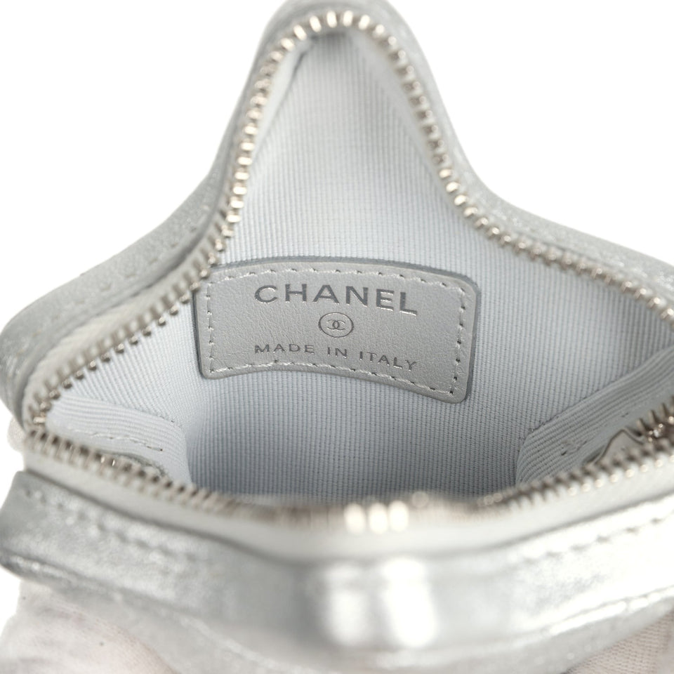 Chanel Walk Of Fame Star Clip-On Coin Purse Metallic Silver Goatskin Silver Hardware