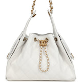 Chanel Small 25 Hobo Bag White Caviar Antique Gold Hardware