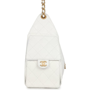 Chanel Small 25 Hobo Bag White Caviar Antique Gold Hardware