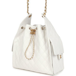 Chanel Medium 25 Hobo Bag White Caviar Antique Gold Hardware