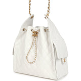Chanel Medium 25 Hobo Bag White Caviar Antique Gold Hardware