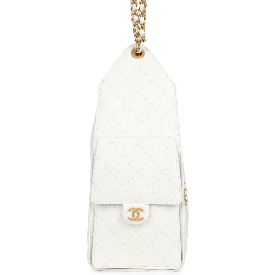 Chanel Medium 25 Hobo Bag White Caviar Antique Gold Hardware