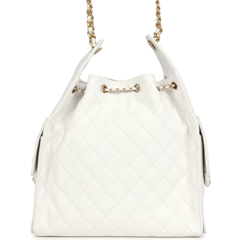 Chanel Medium 25 Hobo Bag White Caviar Antique Gold Hardware
