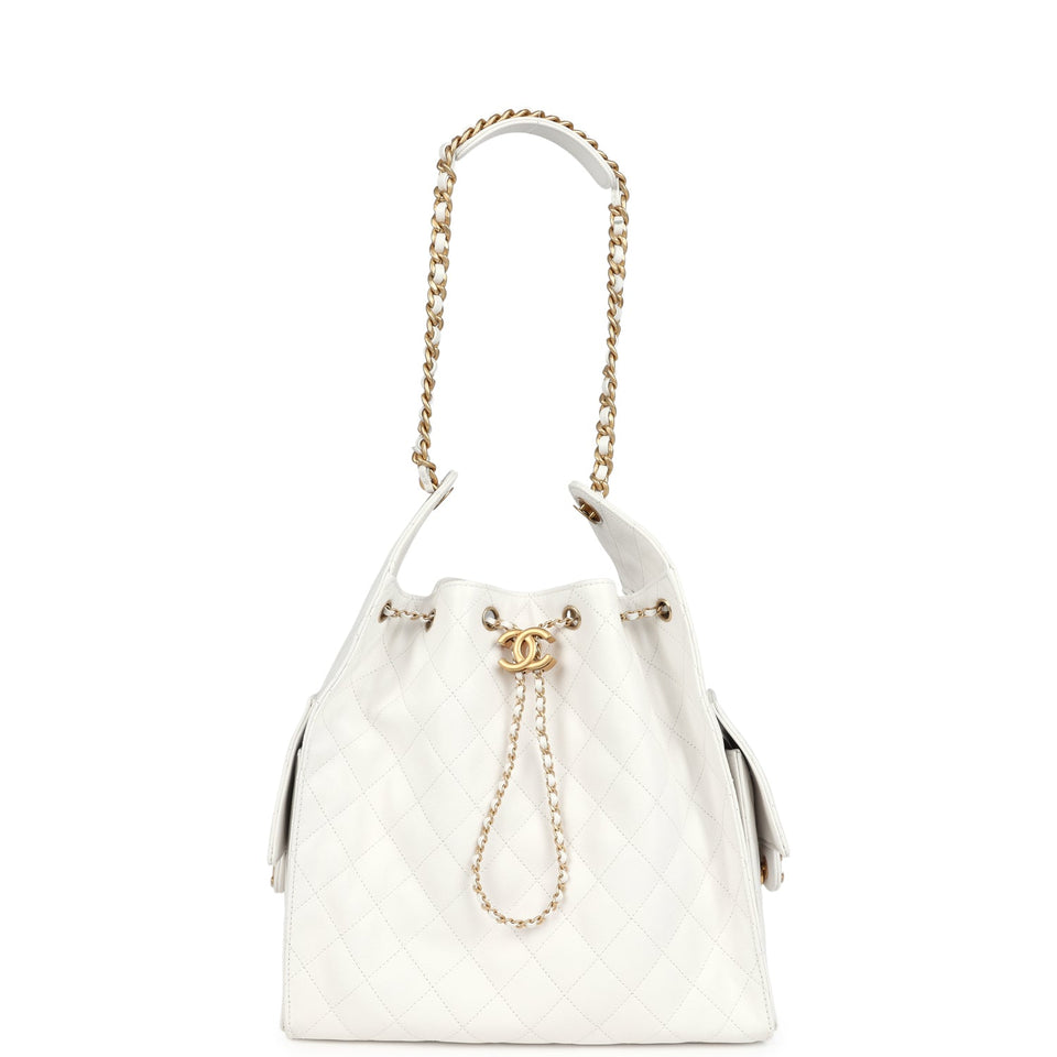 Chanel Medium 25 Hobo Bag White Caviar Antique Gold Hardware