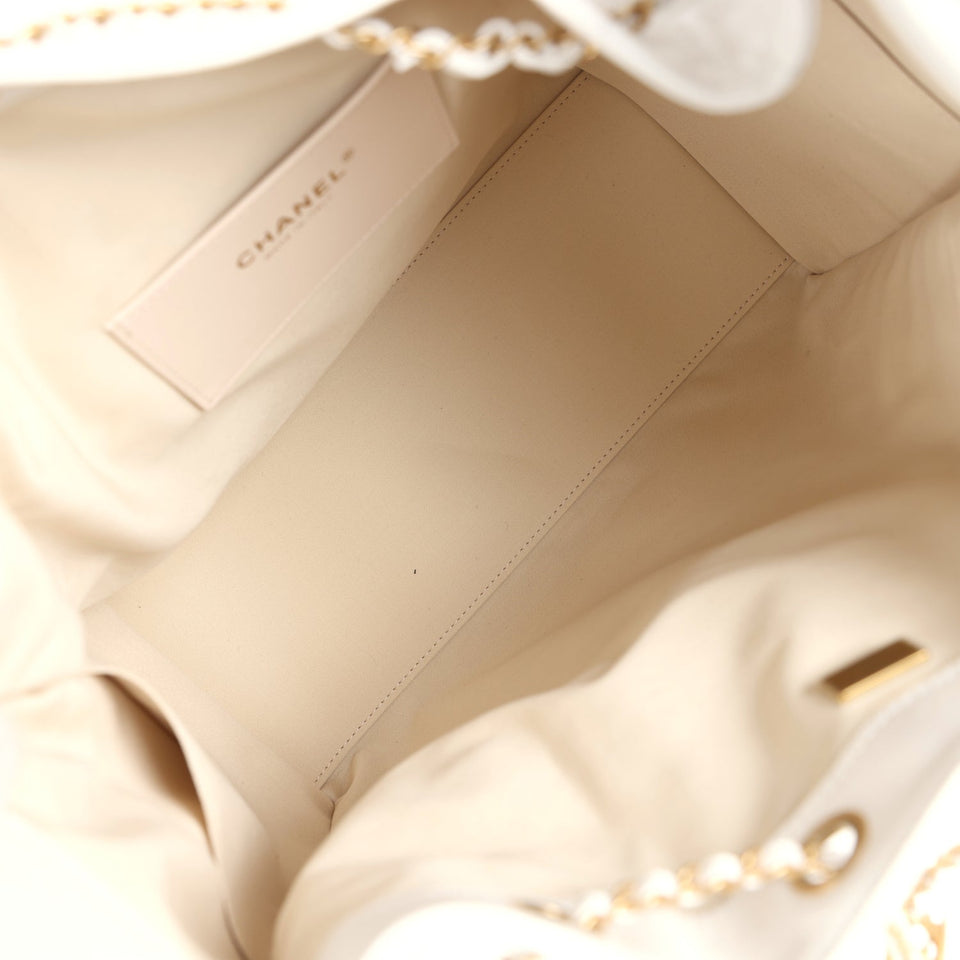 Chanel Medium 25 Hobo Bag White Caviar Antique Gold Hardware