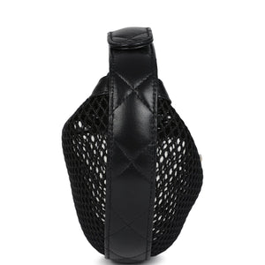 Chanel Mini Round Hobo Pouch Bag Black Mesh Light Gold Hardware