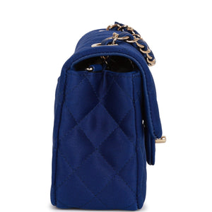 Chanel Mini Rectangular Flap Bag Blue Satin Light Gold Hardware