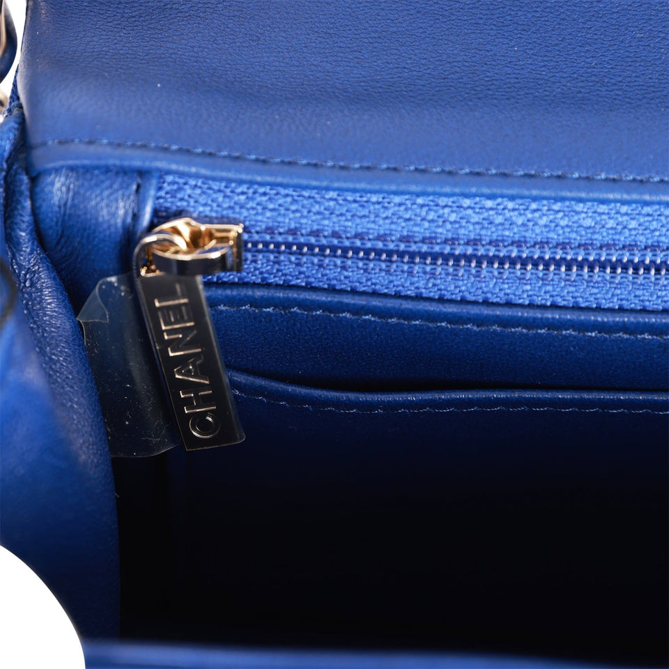 Chanel Mini Rectangular Flap Bag Blue Satin Light Gold Hardware