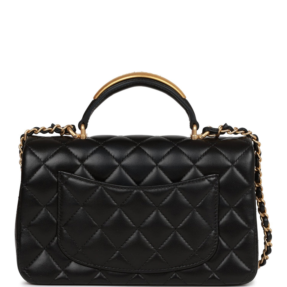 Chanel Rectangular Mini Flap Bag with Top Handle Black Lambskin Antique Gold Hardware