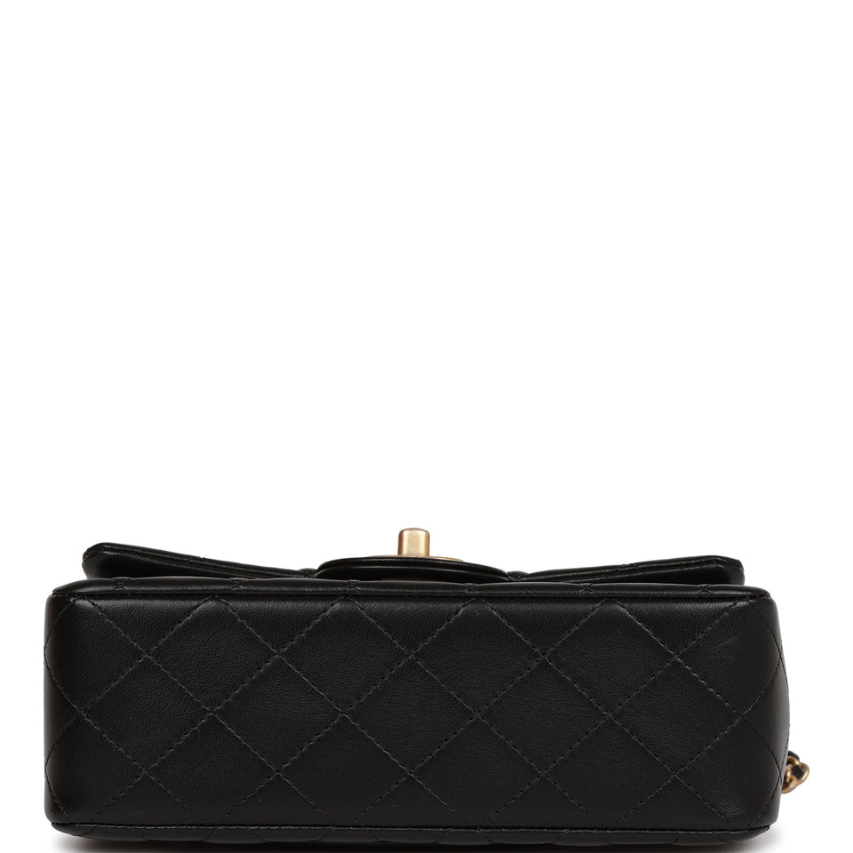 Chanel Rectangular Mini Flap Bag with Top Handle Black Lambskin Antique Gold Hardware