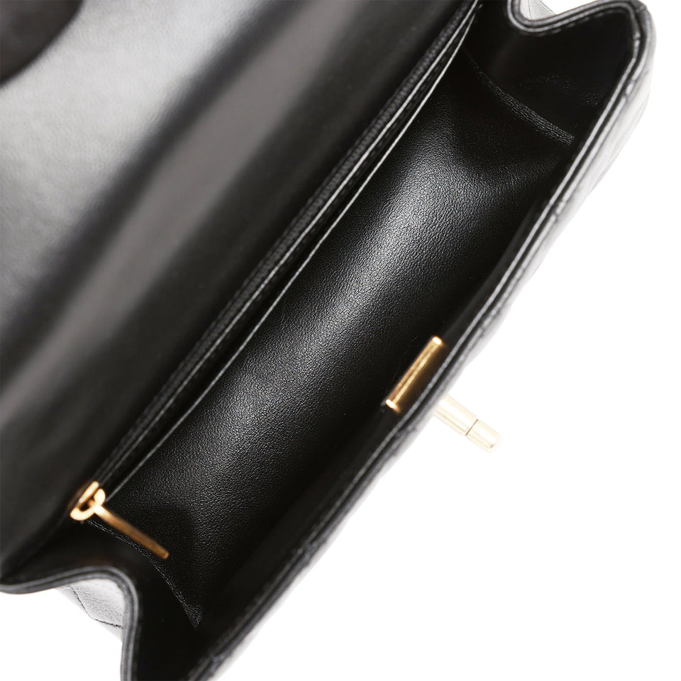 Chanel Rectangular Mini Flap Bag with Top Handle Black Lambskin Antique Gold Hardware