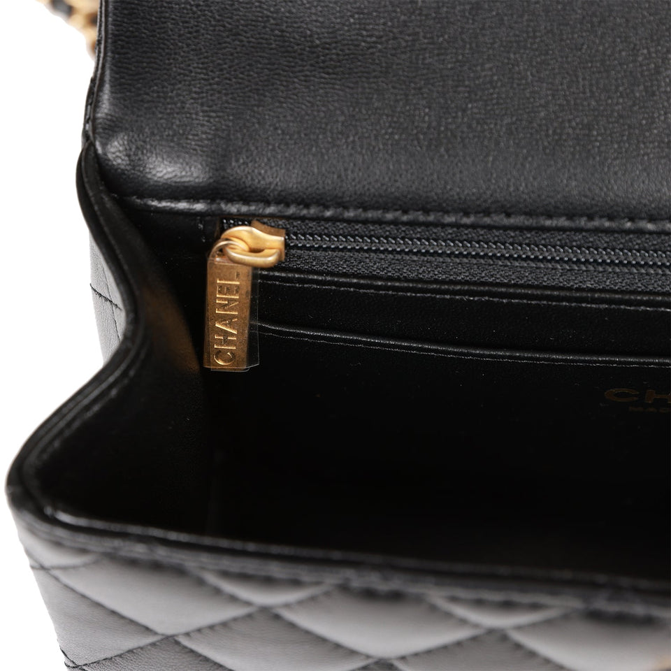 Chanel Rectangular Mini Flap Bag with Top Handle Black Lambskin Antique Gold Hardware