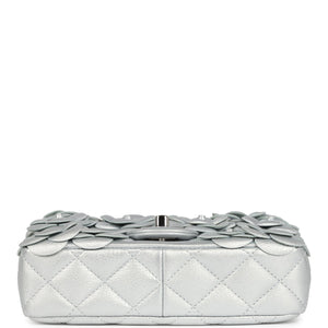Chanel Mini Rectangular Camellia Flap Bag Silver Lambskin Silver Hardware