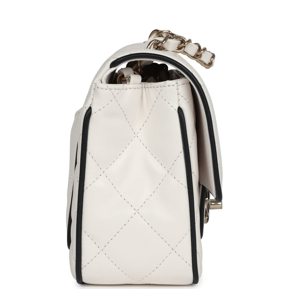 Chanel Mini Graphic Frame Flap Bag White and Black Lambskin Light Gold Hardware