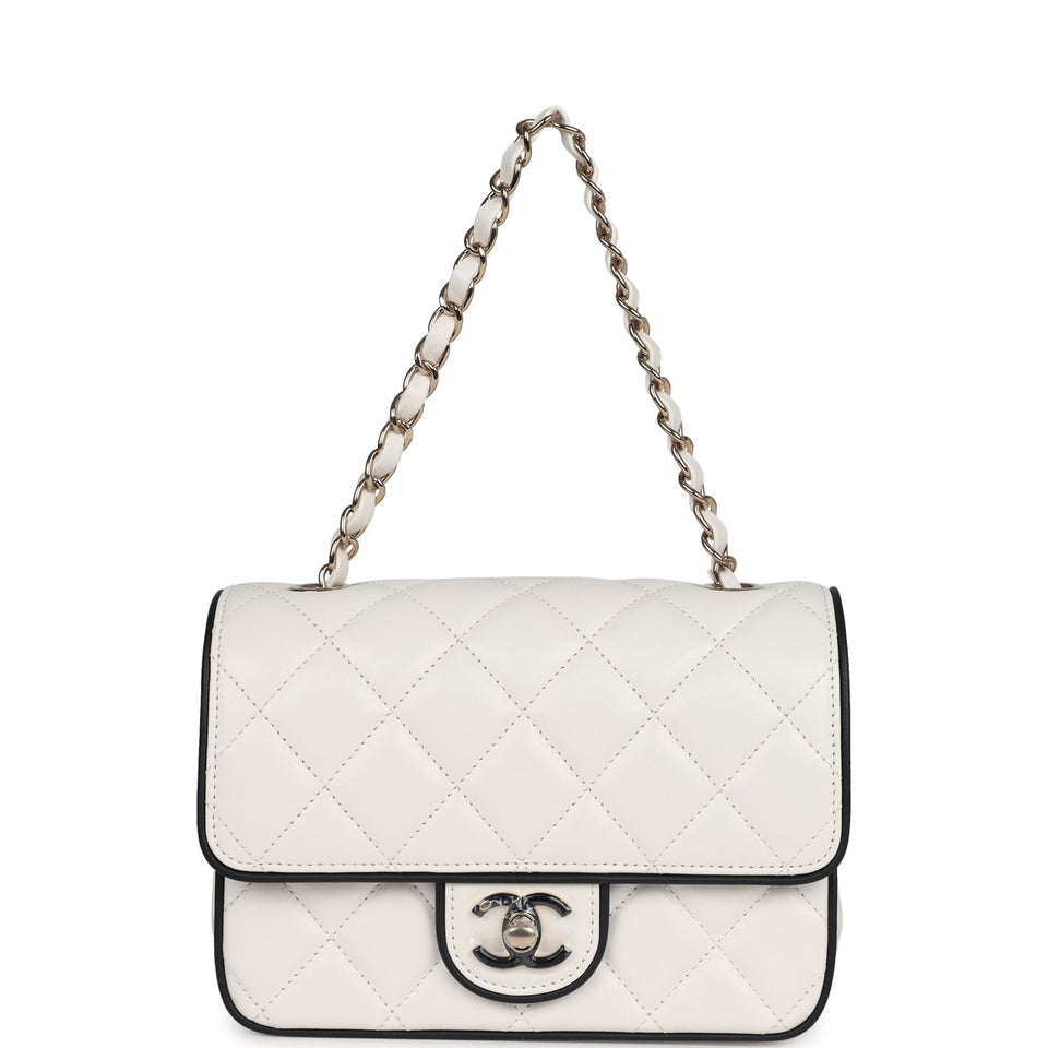 Chanel Mini Graphic Frame Flap Bag White and Black Lambskin Light Gold Hardware