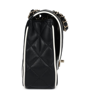 Chanel Small Graphic Frame Flap Bag Black and White Lambskin Light Gold Hardware