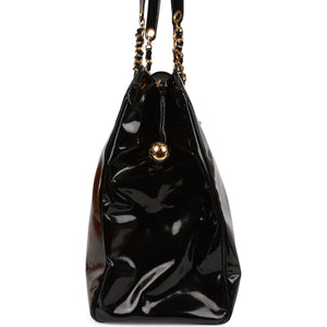 Vintage Chanel Supermodel Weekender Tote Bag Black Patent Gold Hardware