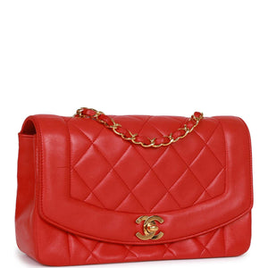 Vintage Chanel Small Diana Flap Bag Red Lambskin Gold Hardware