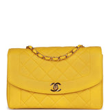 Vintage Chanel Medium Diana Flap Bag Yellow Lambskin Gold Hardware