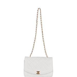 Vintage Chanel Medium Diana Flap Bag White Caviar Gold Hardware