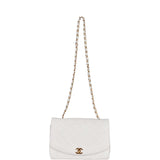 Vintage Chanel Medium Diana Flap Bag White Caviar Gold Hardware