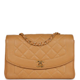 Vintage Chanel Medium Diana Flap Bag Dark Beige Caviar Gold Hardware