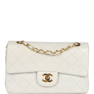 Chanel Small Classic Double Flap White Lambskin Gold Hardware