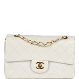 Chanel Small Classic Double Flap White Lambskin Gold Hardware