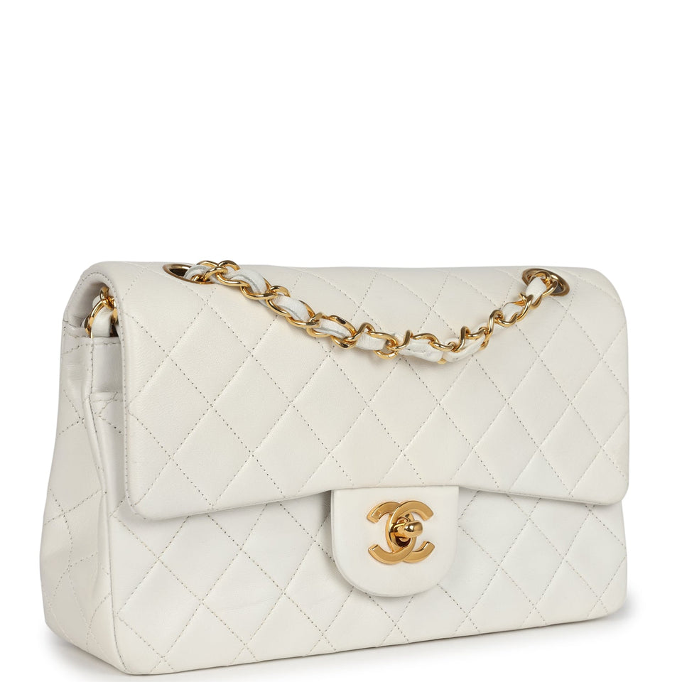 Chanel Small Classic Double Flap White Lambskin Gold Hardware