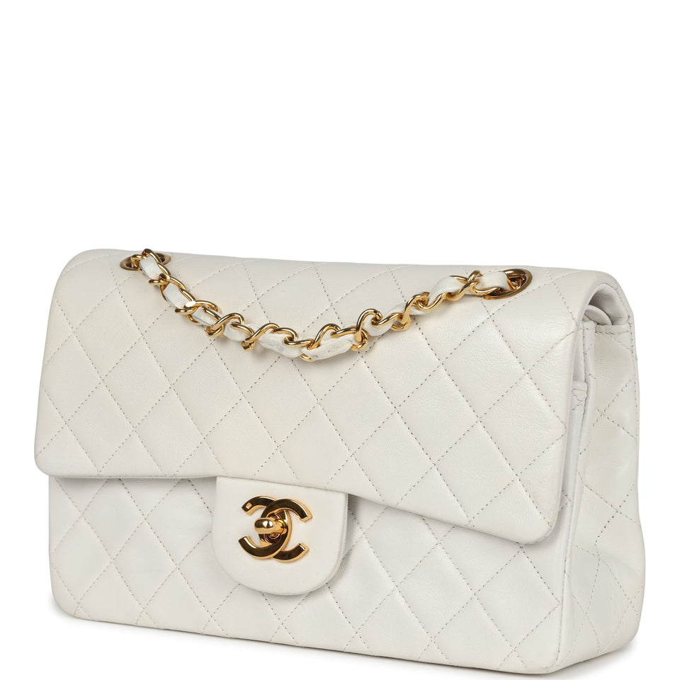 Chanel Small Classic Double Flap White Lambskin Gold Hardware