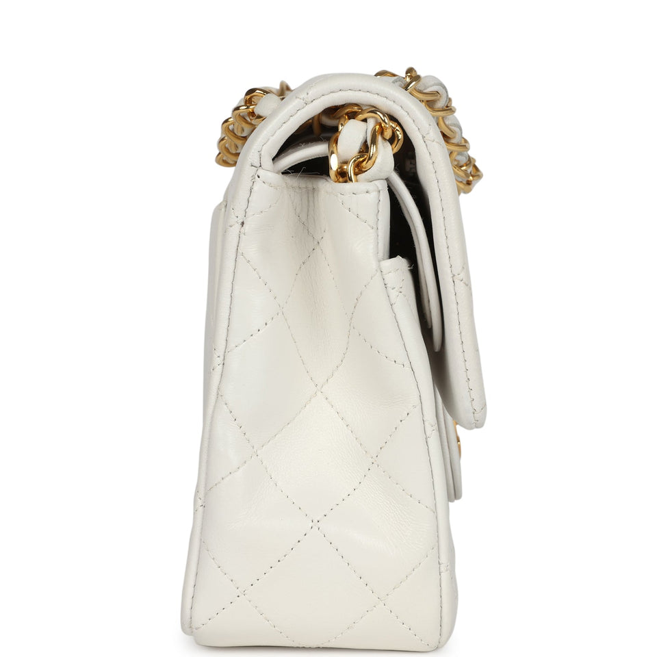 Chanel Small Classic Double Flap White Lambskin Gold Hardware