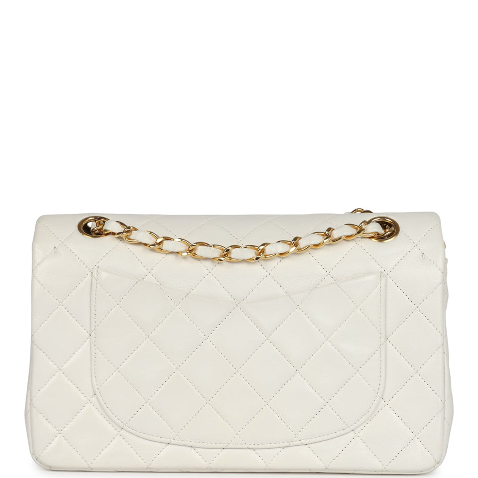 Chanel Small Classic Double Flap White Lambskin Gold Hardware