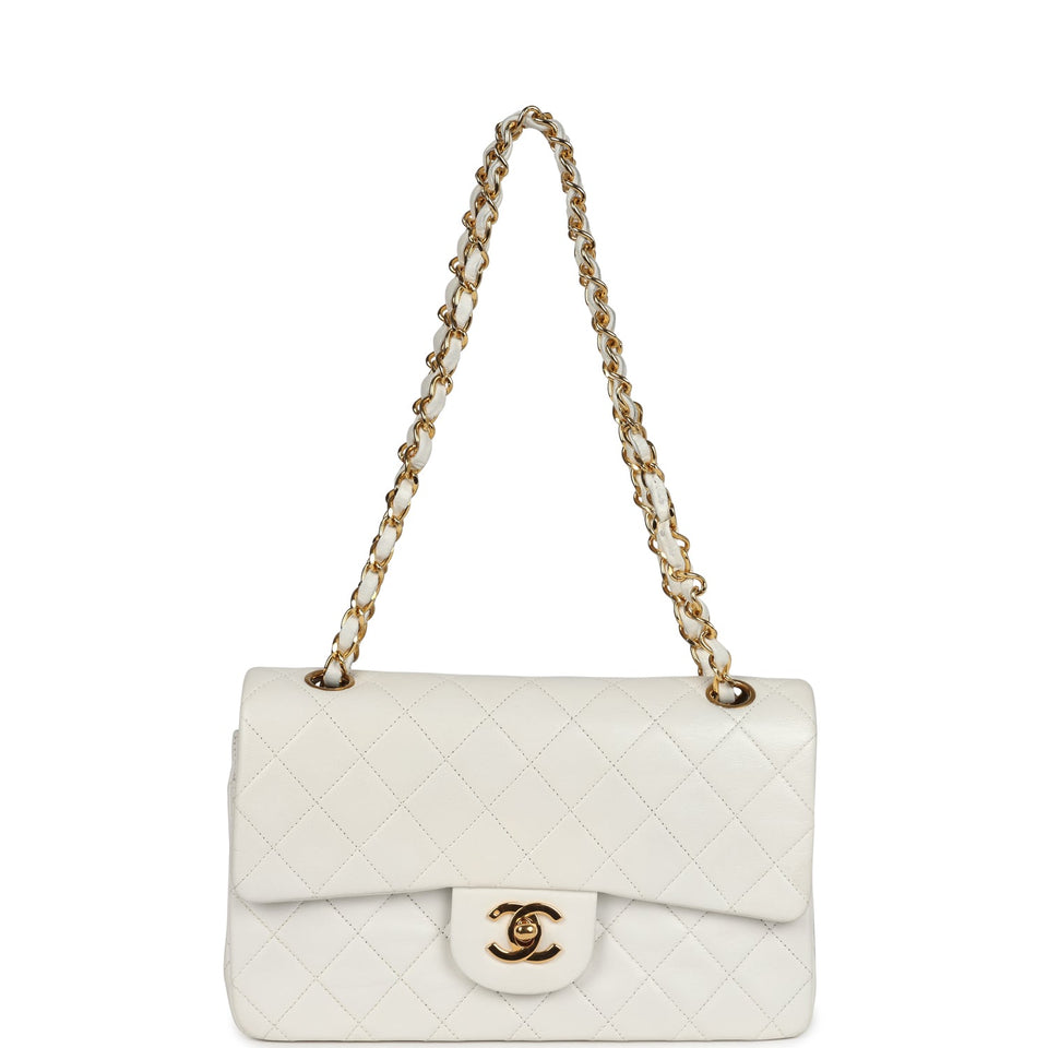Chanel Small Classic Double Flap White Lambskin Gold Hardware
