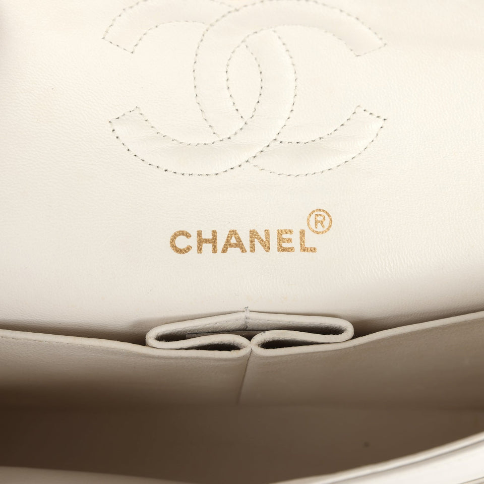 Chanel Small Classic Double Flap White Lambskin Gold Hardware