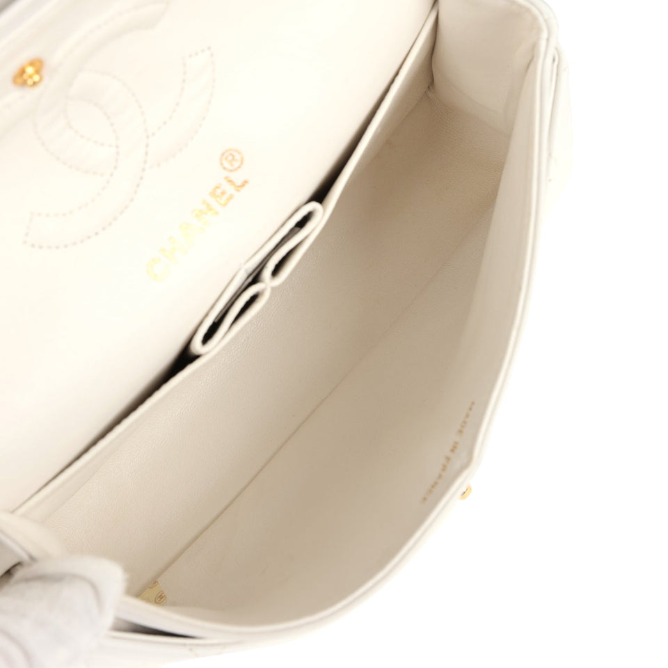 Chanel Small Classic Double Flap White Lambskin Gold Hardware