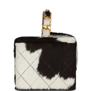 New Chanel Square Vanity Box Brown and White Cow Print Pony Hair Antique Gold Hardware