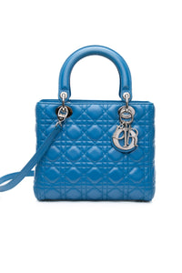 DIOR Blue Lambskin Cannage Medium Lady Dior Bag