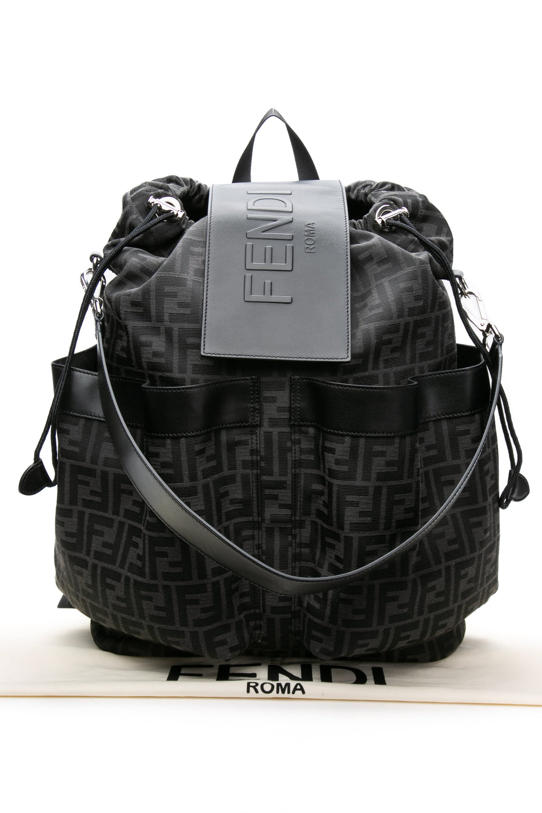 FENDI Black FF Jacquard Fabric Fendi Strike Medium Backpack