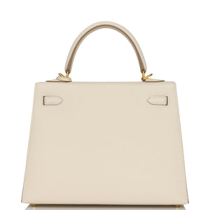 Hermes Special Order (HSS) Kelly Sellier 25 Craie Verso Epsom Brushed Gold Hardware