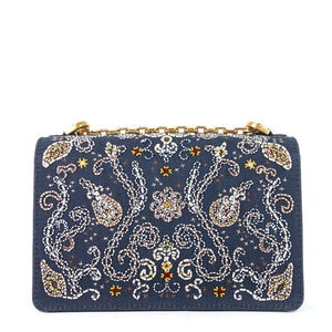 J'Adior Medium Embroidered Denim Flap Bag