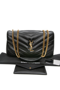 SAINT LAURENT Black Noir LouLou Medium in Matelasse Lambskin Shoulder Bag (NEW)