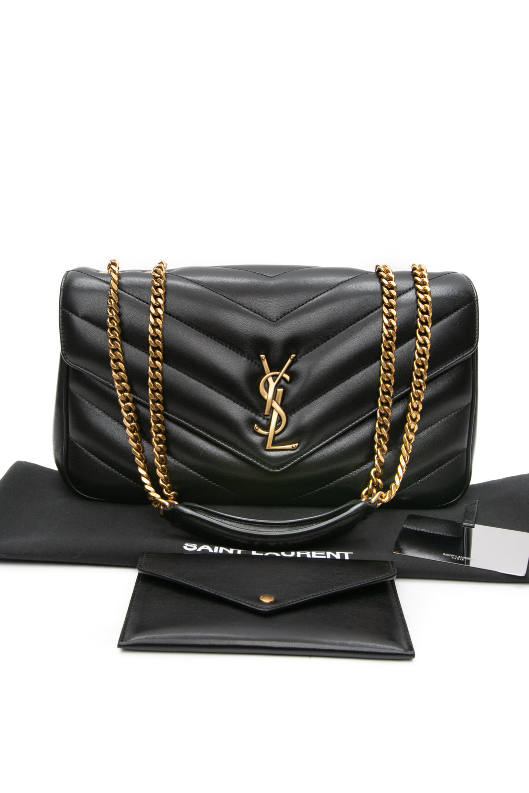 SAINT LAURENT Black Noir LouLou Medium in Matelasse Lambskin Shoulder Bag (NEW)