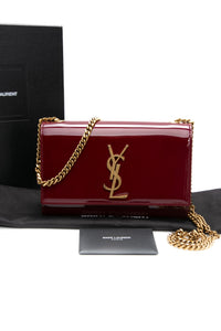 SAINT LAURENT Burgundy Patent Leather Kate Small Chain Crossbody Bag