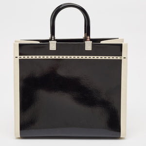 Fendi Black/off White Canvas And Patent Leather Medium Sunshine Shopper Tote