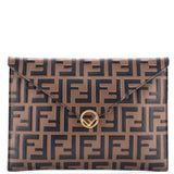 F is Fendi Envelope Flat Pouch Zucca Embossed Leather Large